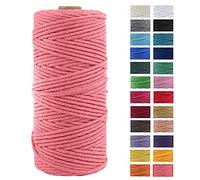 JeogYong Cuerda Macrame, Hilo Cordón Algodón Natural Grueso Cordón Macramé para Tapices, Colgadores Plantas Manualidades Bricolaje, El Hogar Decoracion, Envoltura Regalos 3mm x 109 Yards (Rosa sandía)