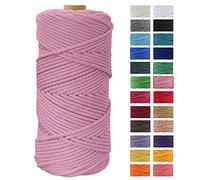 JeogYong Hilo Macrame 4mm x 100m Macrame Cuerda Algodon Natural Cordones de Algodon Colgante de Pared de DIY Artesanía, Colgador de Plantas, Aros para Atrapasueños, Tapices, Foto (Rosa)