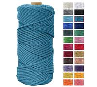 JeogYong Hilo Macrame 4mm x 100m Macrame Cuerda Algodon Natural Cordones de Algodon Colgante de Pared de DIY Artesanía, Colgador de Plantas, Aros para Atrapasueños, Tapices, Foto (Azul lago)