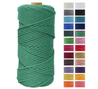 JeogYong Hilo Macrame 4mm x 100m Macrame Cuerda Algodon Natural Cordones de Algodon Colgante de Pared de DIY Artesanía, Colgador de Plantas, Aros para Atrapasueños, Tapices, Foto (Esmeralda)