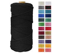 JeogYong Hilo Macrame 4mm x 100m Macrame Cuerda Algodon Natural Cordones de Algodon Colgante de Pared de DIY Artesanía, Colgador de Plantas, Aros para Atrapasueños, Tapices, Foto (Negro)
