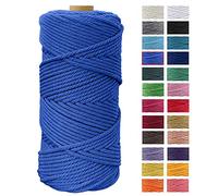 JeogYong Hilo Macrame 4mm x 100m Macrame Cuerda Algodon Natural Cordones de Algodon Colgante de Pared de DIY Artesanía, Colgador de Plantas, Aros para Atrapasueños, Tapices, Foto (Azul)