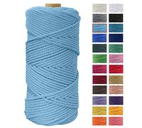JeogYong Hilo Macrame 4mm x 100m Macrame Cuerda Algodon Natural Cordones de Algodon Colgante de Pared de DIY Artesanía, Colgador de Plantas, Aros para Atrapasueños, Tapices, Foto (Azul cielo)