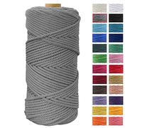 JeogYong Hilo Macrame 4mm x 100m Macrame Cuerda Algodon Natural Cordones de Algodon Colgante de Pared de DIY Artesanía, Colgador de Plantas, Aros para Atrapasueños, Tapices, Foto (Gris)