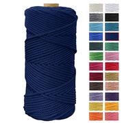 JeogYong Hilo Macrame 4mm x 100m Macrame Cuerda Algodon Natural Cordones de Algodon Colgante de Pared de DIY Artesanía, Colgador de Plantas, Aros para Atrapasueños, Tapices, Foto (Azul oscuro)