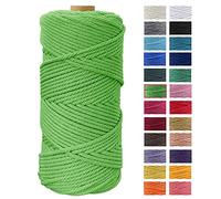 JeogYong Hilo Macrame 4mm x 100m Macrame Cuerda Algodon Natural Cordones de Algodon Colgante de Pared de DIY Artesanía, Colgador de Plantas, Aros para Atrapasueños, Tapices, Foto (Verde hierba)