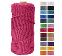 JeogYong Hilo Macrame 4mm x 100m Macrame Cuerda Algodon Natural Cordones de Algodon Colgante de Pared de DIY Artesanía, Colgador de Plantas, Aros para Atrapasueños, Tapices, Foto (Rojo rosa)