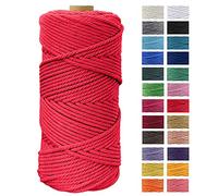 JeogYong Hilo Macrame 4mm x 100m Macrame Cuerda Algodon Natural Cordones de Algodon Colgante de Pared de DIY Artesanía, Colgador de Plantas, Aros para Atrapasueños, Tapices, Foto (Rojo)