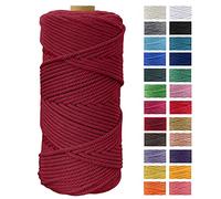 JeogYong Hilo Macrame 4mm x 100m Macrame Cuerda Algodon Natural Cordones de Algodon Colgante de Pared de DIY Artesanía, Colgador de Plantas, Aros para Atrapasueños, Tapices, Foto (Rojo vino)