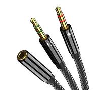 JeoPoom Adaptador de Cable de 3,5 mm, Cable Hembra a Doble Macho para Auricular y Micrófono Separados (22cm)