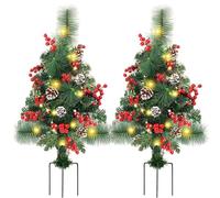 Jeorywoet Árbol de Navidad al Aire Libre, 2pcs Rathway Árboles de Navidad de 24 Pulgadas Preclitio Artificial con 40 Luces LED, Bayas Rojas, piñones, al Aire Libre para la Cocina en casa
