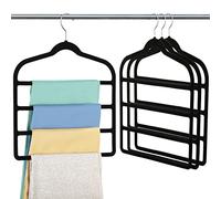 Jeowoqao Paquete de 4 perchas de terciopelo con múltiples barras, perchas antideslizantes para pantalones, jeans, bufandas, cinturones, corbatas, toallas (negro)