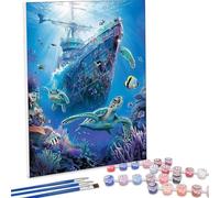JEPGFOU Pintar por Numeros Adultos Bote Tortugas Marinas, Cuadros por Numeros Pigmento Acrílico, DIY Paint by Number Kit Manualidades Adultos, Decor para el Hogar de pared, Regalo 50x70CM PjY2828 D-T