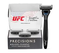 Jeremy's Razors for Men: Precision 5 Blade Razor - Stainless Blades, Lubricating Strip, Precision Trimmer - Men's Shaving Essentials Kit, Travel Shaver Face Body Head Shavers (1 Razor 4 Cartridges)