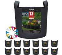 JERIA Paquete de 12 Bolsas de Cultivo de Vegetales, Flores/Plantas, macetas de Tela de aireación con Asas (Negro), Vienen con 12 Etiquetas para Plantas
