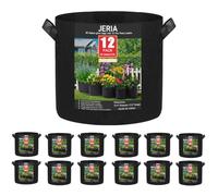 JERIA Paquete de 12 Bolsas de Cultivo de Verduras, Flores y Plantas, macetas de Tela de aireación con Asas (Negro), Vienen con 12 Etiquetas para Plantas