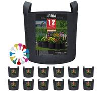 JERIA Paquete de 12 Bolsas de Cultivo de Verduras, Flores y Plantas, macetas de Tela de aireación con Asas (Negro), Vienen con 12 Etiquetas para Plantas