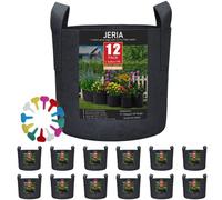 JERIA Paquete de 12 Bolsas de Cultivo de Verduras, Flores y Plantas, macetas de Tela de aireación con Asas (Negro), Vienen con 12 Etiquetas para Plantas
