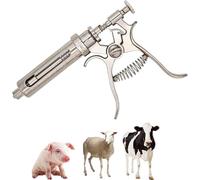 Jeringa de acero inoxidable para ganado, semiautomática, ajustable, herramienta veterinaria de 20 ml para vacas, cabras, cerdos y otras inyecciones de animales, reutilizable y duradera