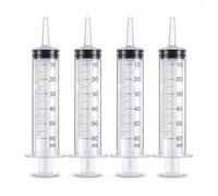 Jeringa de plástico de 60 ml con punta de catéter y tapa de almacenamiento, jeringa de medición grande para mascotas, líquidos, automoción, manualidades y jardinería (paquete de 4)