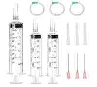 Jeringa de Plástico de 60ml Jeringas Grandes 3 piezas Con Tapa y Envueltas Individualmente Para Medición de Líquidos Ideal Para Aceite, Jardín, Alimentación Animal Pegamento, Tintes