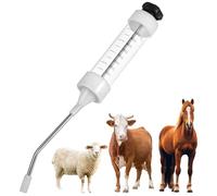 Jeringa dosificadora con mango largo, 500 ml, dosis de inyector ajustable, pistola de alimentación de metal veterinaria con boquilla curvada para ganado, caballos, cerdos, ganado, ovejas