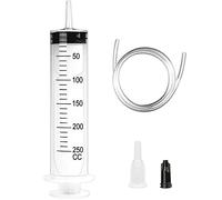 Jeringa Grande de 250ml, Jeringa Plastico Grande Reutilizable con Manguera de PVC de 1m y Tapón, Embalaje Independiente para Laboratorio, Medición, Jardín y Alimentación para Mascotas