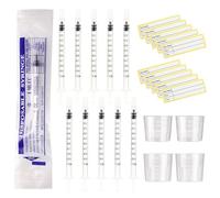 Jeringas de 1 ml con tapas, jeringa de calostro sin aguja, tazas medidoras de 20 ml y 30 ml y calcomanías, para rellenar y medir líquidos, laboratorios científicos, riego de plantas, alimentación de