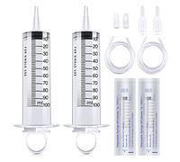 Jeringas Sin Aguja, 2 Piezas jeringuilla de plástico con manguera, reutilizables, embalaje independiente, para laboratorios de ciencias, medición, riego, alimentación de mascotas, etc. (100ml)