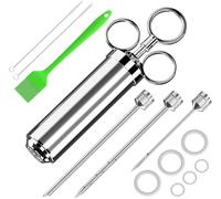 Jeringuilla Cocina, Jeringa de Cocina para Marinar, Jeringa de Carne de Acero Inoxidable, 60 ml/2 oz, Inyector de Condimento con 3 Agujas de Adobo para Carne, Salsas, Res, Pollo, Pavo (Plata)