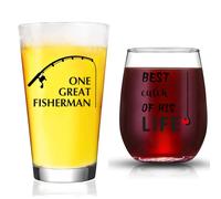 JERIO One great Fisherman, Best catch of His Life glass Set couple gift for Engagement, Wedding, Anniversary gi Bridal Shower gift For Bride