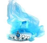 JERKKY Niños Niñas Princesa Capas Dobles Velos de Tul Diadema Corona Tiara Rhinestone Diadema con Cordones Ribbon Ruffles Rainbow Flores Fiesta Gorros Azul