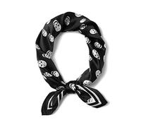 JERLA - Bufanda cuadrada pequeña para hombre y mujer, 100 % seda de morera real, de satén, para la cabeza y la cara, 53 cm x 53 cm, Negro calavera, 53,34 x 53,34 cm