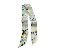 JERLA Bufanda de seda de morera 100% para la cabeza, cinta para el pelo, bolso de mano, pañuelo para mujer, Flor, verde, 33.5"×1.97"