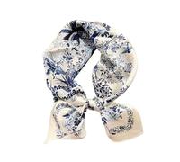 JERLA Pañuelo cuadrado de seda de morera 100% pura para el cabello, 68 x 68 cm, pañuelo de seda natural para mujeres y hombres, Flores y pájaros azules, 26.7”X26.7”