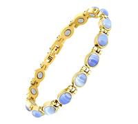 JEROOT pulsera magnética de las mujeres, natural azul turquesa pulsera de piedra de longitud ajustable con la herramienta de tamaño de plata pulsera de acero inoxidable