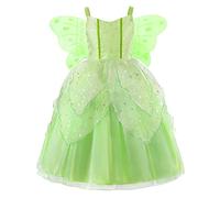 JerrisApparel Disfraz Campanilla Niña Vestido Princesa Hada Halloween (140, Verde)