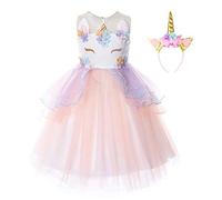JerrisApparel Disfraz Unicornio Niña Volantes Flor Boda Partido Princesa Vestido (3-4 años, Naranja)