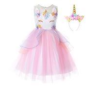 JerrisApparel Disfraz Unicornio Niña Volantes Flor Boda Partido Princesa Vestido (3-4 años, Rosa)