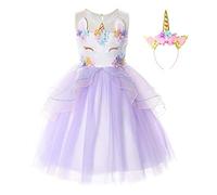 JerrisApparel Disfraz Unicornio Niña Volantes Flor Boda Partido Princesa Vestido (7-8 años, Lila)
