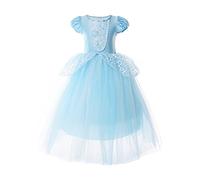 JerrisApparel Niña Princesa Cenicienta Disfraz Manga de Soplo Fiesta Vestido (5 años, Azul)