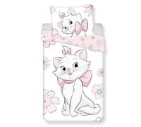 Jerry Fabrics Aristocats Marie Flowers - Juego de funda de edredón y funda de almohada individual, ropa de cama 100% algodón en tamaño europeo, juego de edredón reversible para niños, cómodo y