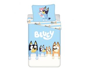 Jerry Fabrics Bluey Family - Juego de ropa de cama reversible de 140 x 200 cm y funda de almohada de 70 x 90 cm, multicolor, 100% algodón