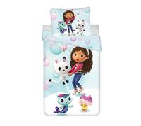 Jerry Fabrics Gabby's Dollhouse - Juego de funda nórdica y funda de almohada para cama individual (140 x 200 + 70 x 90 cm, poliéster con cierre de cremallera)