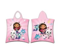 Jerry Fabrics Gabby's Dollhouse - Poncho con capucha para niños, 100 % algodón, 115 x 50 cm | Toalla de baño y playa con capucha, Pandy Paw, Mercat, Cakey Cat, Fairy, regalo para niñas, niños y