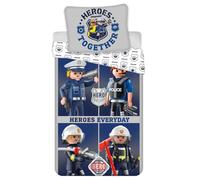 Jerry Fabrics Héroes Together Heroes Everyday - Juego de cama infantil (140 x 200 cm, funda de almohada de 70 x 90 cm, 100% algodón), diseño de hombre de policía