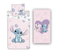 Jerry Fabrics - Juego de cama + toalla de baño de puntada, 100% algodón, funda nórdica reversible de 140 x 200 cm + funda de almohada de 65 x 65 cm, sábana de playa de 70 x 140 cm