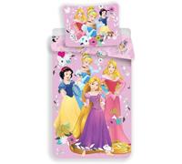 Jerry Fabrics - Juego de Cubre Edredon de 140 cm x 200 cm + Funda de Almohada de 50 x 70 cm (2 piezas, 100 % algodón), Diseño de Princesas