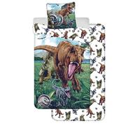 Jerry Fabrics Jurassic World - Juego de cama de 3 piezas, 100% algodón, funda nórdica de 140 x 200 cm + funda de almohada de 65 x 65 cm + sábana bajera 90 x 200 cm