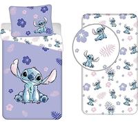 Jerry Fabrics Lilo & Stitch - Juego de cama (140 x 200 cm, 3 piezas, 100% algodón, funda nórdica + sábana bajera + funda de almohada de 50 x 70 cm, ropa de cama infantil